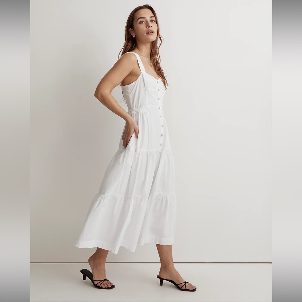 NWT Madewell Button-Front Tiered Midi Dress Size 14